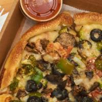 Vegetarian Pizza - Small · Homemade pizza sauce, green peppers, onions, fresh mushrooms, fresh broccoli, tomatoes, blac...