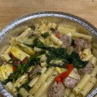 Ziti Broccoli Rabe · With Broccoli rabe, sausage, garlic, artichoke hearts and roasted red peppers.
