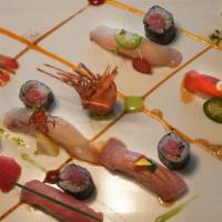 Omakase Nigiri Sushi · Chef's top selections of 10 pieces of nigiri sushi and one hosomaki.