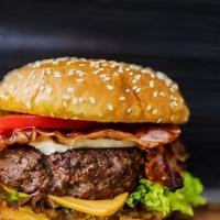 Pork Tenderloin Burger · Special bread, lettuce, tomatoes, 8,46 ounces pork, tenderloin hamburger, bacon, barbecue or...