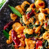 Kra Prao Shrimp · Shrimp with Basil. Spicy. Served with rice
