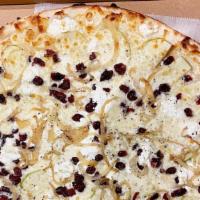 Harvest · White pizza (no red sauce) with Granny smith apples, caramelized onions, dried cranberries, ...