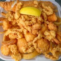 Seafood Combo · With fries, onion rings, cole slaw and tartar.