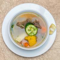 Sopa De Res · Beef ribs soup with vegetables.