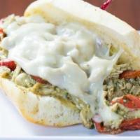 Chicken Pesto Genovese Sub · Chicken sautéed with basil pesto, roasted peppers and topped with Provolone cheese. Served o...