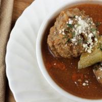 Sopa De Albondigas · A delicious Mexican soup made with fresh pork and beef meatballs with seasonal vegetables in...