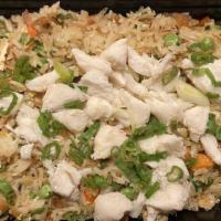 54 Crab Fried Rice · Stir fried jasmine rice with Maryland blue crab, eggs, and scallions.