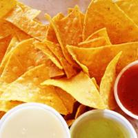 Chips & Salsa · 12 Oz. container of your choice of salsa. Restaurant style, avocado, green tomatillo, chipot...