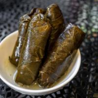 Stuffed Grape Leaves · Grape leaf stuffed with rice and various Mediterranean spices.
