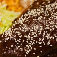 Mole Poblano · Chicken covered with mole sauce and sesame.