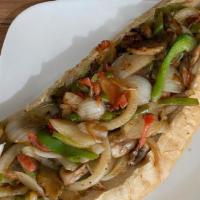 Lg Hot Vegetarian Sub · Grilled Mushrooms, Peppers, Onions, with Provolone Cheese served with Lettuce Tomatoes,Pickl...