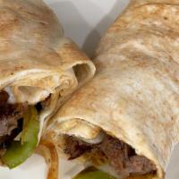 Steak Kabob Wrap · Marinated Grilled Steak with Grilled Peppers and Onions