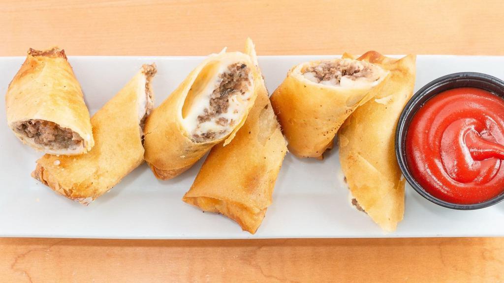 Steak Cheese Egg Roll · Ingredient: onions, cheese, beef