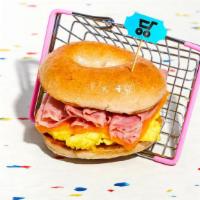 Ham, Egg, And Cheese · Two eggs with savory ham and melted cheese on your choice of bagel.