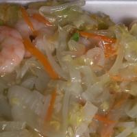 Shrimp Chow Mein (C) · Served with pork fried rice and pork egg roll.
