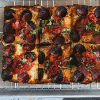 'Roni 24 · Rectangular 8”x10” pan pizzas. House made pizza dough, red sauce, mozzarella, pecorino, dry-...