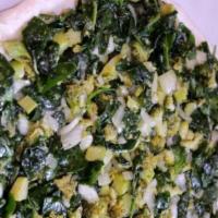 Broccoli Spinach Feta Pizza · Egg-free. Broccoli, fresh spinach, feta cheese, fresh garlic, fresh basil, mozzarella, and m...
