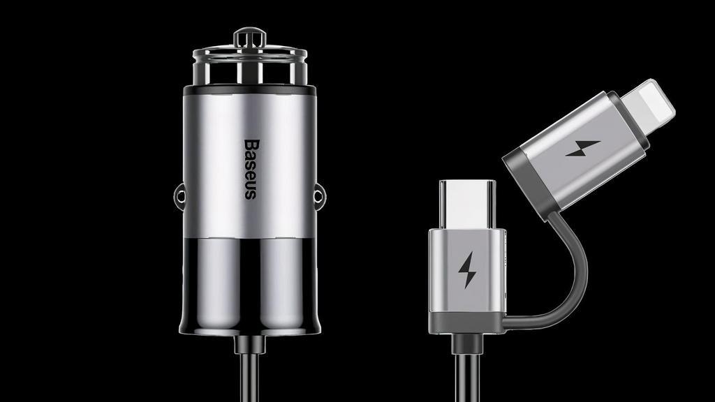 Baseus Enjoy Together 2-In-1 Car Charger Type C & Iphone · Car charger + charging line integrated design, built-in spring cable, two-in-one interface, tough and durable cable, suitable for most car models.

Material
aluminum alloy+tpu

color
black/dark gray

input voltage
12～24v

single USB output
2.4a

wire
IP/type-c

total output
4.8a

line length
1.5m

suitable for
most models

working temperature
0-40