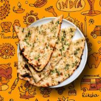 Garlic Garlic Naan · House made hand pulled and unleavened dough, topped with fine chopped garlic and baked to pe...
