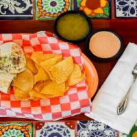Burrito · Flour tortilla wrapped with your choice of meat rice, beans, sour cream, pico de gallo, guac...