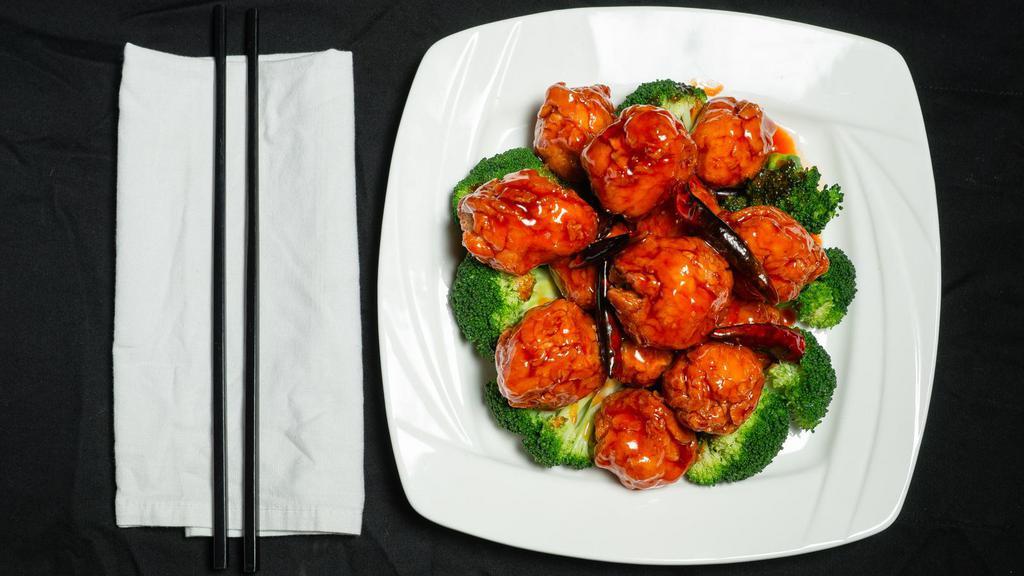 General Tso'S Chicken · White meat. Chunks of chicken tender lightly fried with hot bean sauce. With white rice. Spicy.