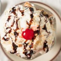 Smores Sundae · Hot fudge, crushed graham cracker, marshmallows, and your choice of ice cream.