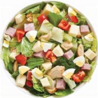 Bently Salad · Starts with a base of romaine and iceberg blend. It is served with smoked ham, roasted turke...