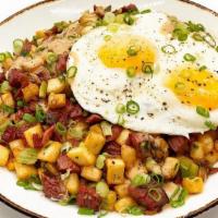 Corned Beef Hash · Roasted Onions | Celery | Black Pepper Gravy | Two Sunny Eggs