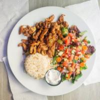 Chicken Shawarma Platter · Served on salad.