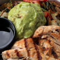 Chicken Rice Bowl · Seamed brown rice, guacamole, fresh vegetables