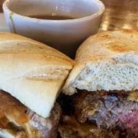Full Sandwich - The French Onion Dip · thinly sliced prime rib, Swiss cheese, French onion soup, French baguette
