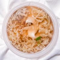 Wonton Soup · Hand-made wonton with shrimp, pork and vegetables.