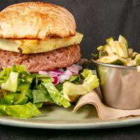 Beyond Burger · Beyond burger meatless patty, lettuce, pickled onions, fresh grilled pineapple, house specia...