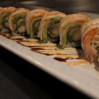 Out Of Control · Shrimp tempura, avocado inside topped with avocado and crabmeat with spicy mayo and eel sauce.