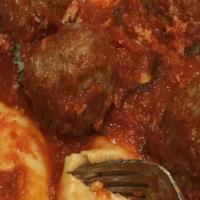 Ravioli Alla Matrimonia-Family Size (Serves 5-8) · The “Marriage” of two of our most asked for favorites—Housemade Meat Balls alongside Pasta M...