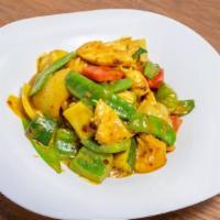 Curry Special · Vegan. Curry with green pepper, red pepper, carrot, onion, cucumber and broccoli peapod. Cho...