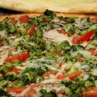 White Veggie · Favorite! Olive oil, garlic, mozzarella, fresh tomatoes, broccoli, spinach, zucchini & ricot...