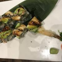 #44. Black Dragon Roll · Tempura. Shrimp tempura roll topped with BBQ eel & avocado.