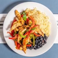 Chicken Fajita · Sautéed with onions, roasted red peppers served with rice, black beans, fresh tomato sauce.