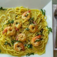 Shrimp Scampi · Fresh garlic, white wine, lemon.