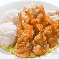Fried Shrimp Plate · The plate includes 2 scoops of rice and 1 scoop of macaroni salad.