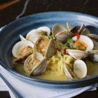 Linguine Alle Vongole · Littleneck clams, garlic butter, white wine sauce, calabrian chile.