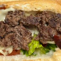Bacon Cheese Burger Sub · Chargrilled burger with Bacon, lettuce, tomato, onion, mayo, American Cheese served on an Am...