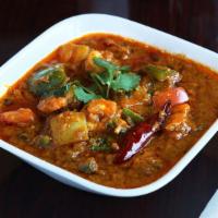Kadai Shrimp · Shrimp cooked in a tomato and onion gravy base. This dish only requires one kadai (utensil) ...