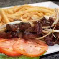Top Sirloin Cap · Served with fries or cassava.