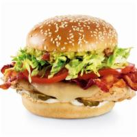 California Chicken Burger · House-made guac, hardwood-smoked bacon, Provolone, pickles, lettuce, tomatoes and mayo. 720 ...