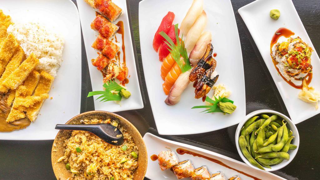 Sushi 5 Kinds · Consuming raw or undercooked meats, poultry, seafood, or eggs may increase your risk of foodborne illness. 

Combination on tuna, salmon, yellowtail, white fish and eel sushi. Served with miso soup.