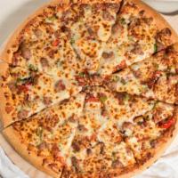 Porto-Fino Special (Large) · Onions, Sausage, Pepperoni, Sweet Peppers, Mushrooms, Green Peppers, Pizza Sauce, Mozzarella.