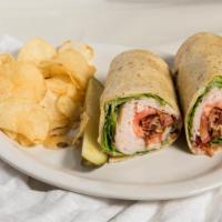 Turkey Club Wrap · Chips, Provolone, Turkey, Bacon, Lettuce, Tomato, and Mayo.