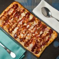 Bbq Chicken · Red onions, mozzarella cheese, scallions and bacon.